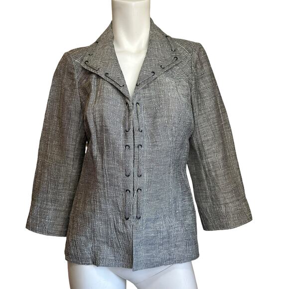Classiques Entier Gray Linen Blend 3/4 Sleeves Lightweight Jacket Blazer sz XS - Picture 1 of 10